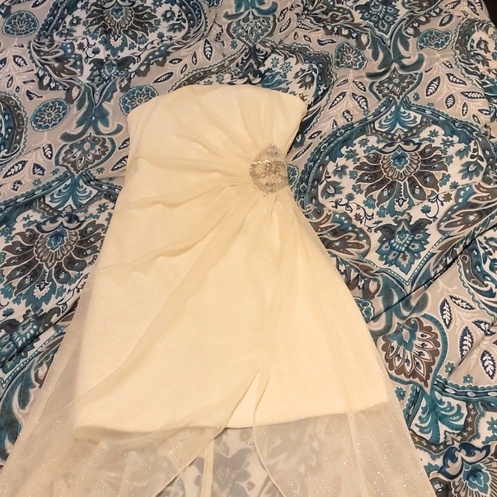 White & Silver Strapless prom dress